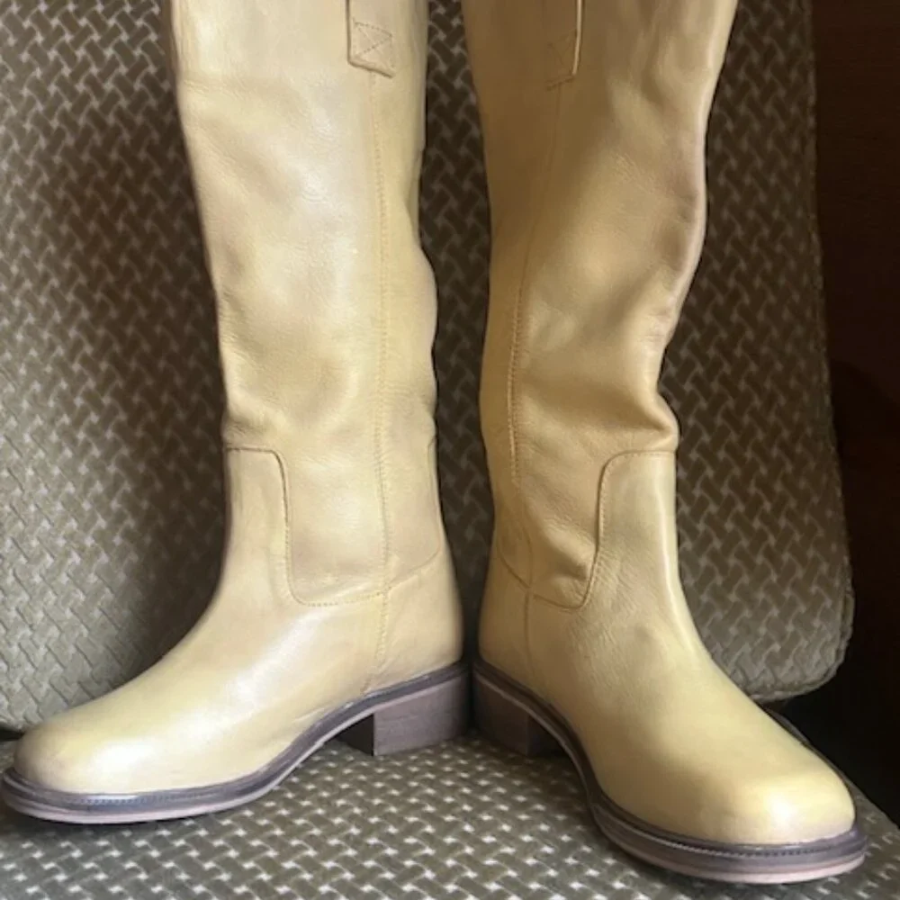 Urban Outfitters Tall Tan Lush Leather Slouch Pull On Boots - Picture 1 of 16